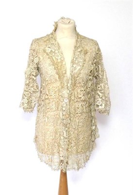 Lot 2059 - An Edwardian Irish Lace Jacket, with three quarter length flared sleeves, collar and lapels,...