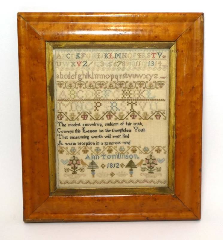 Lot 2065 - 19th Century Sampler, Worked By Ann Tomlinson, Dated 1812, the upper worked with an alphabet...