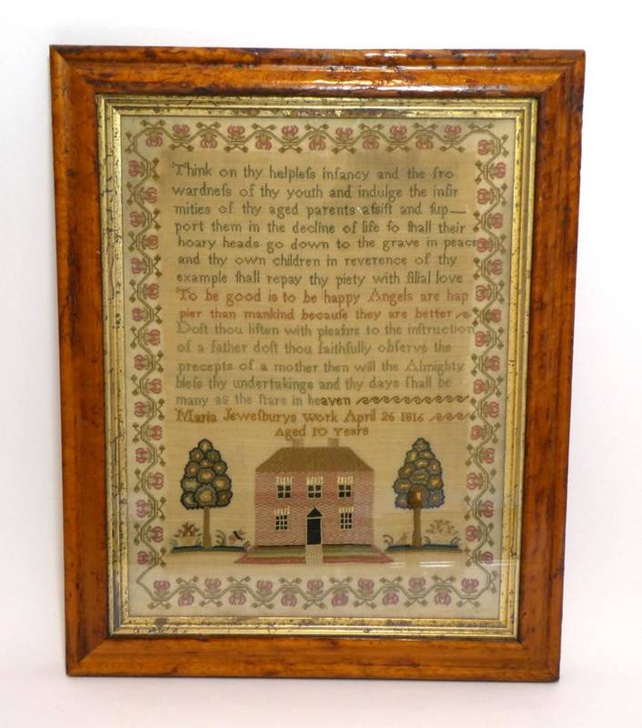 Lot 2066 - Early 19th Century Scottish Sampler, Worked By Maria Jewelbury, Dated 26 April 1816, Aged 10 Years