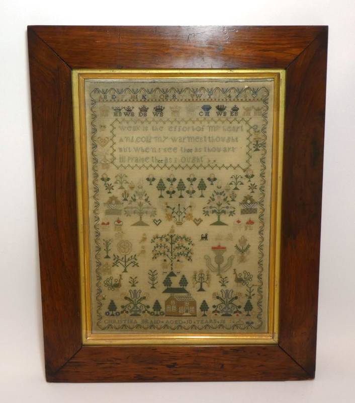 Lot 2070 - 19th Century Scottish Adam & Eve Sampler, Worked By Christina Braid, Aged 10, Dated 18**(second...