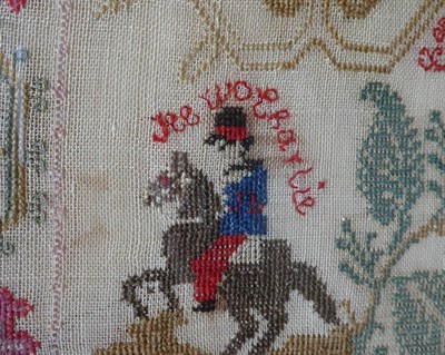Lot 2076 - 19th Century Scottish Sampler, Worked by Janet Lawson, Aged 12, Dated 1848, with pink pansies...