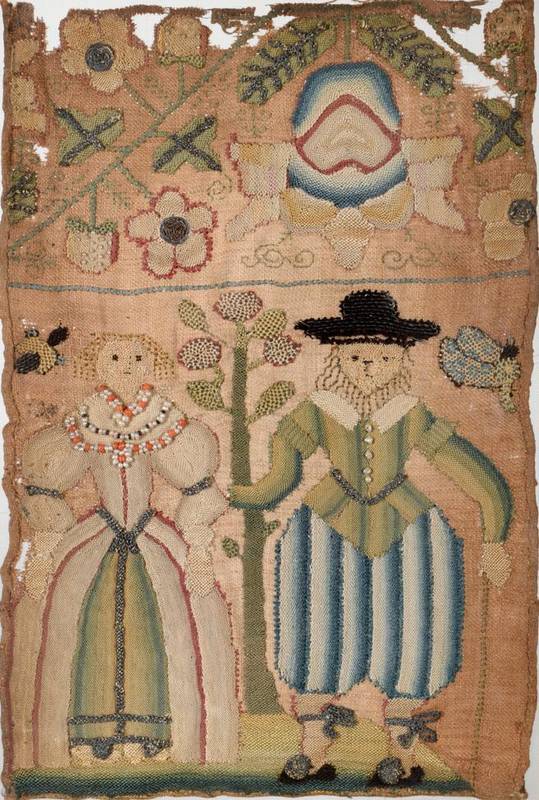 Lot 2088 - 17th Century Dutch/Flemish Small Needlework Panel, depicting a lady and gent, he dressed in...
