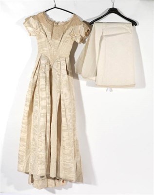 Lot 2092 - Late 19th Century Cream Silk Taffeta Wedding Dress, comprising a fitted bodice with capped sleeves