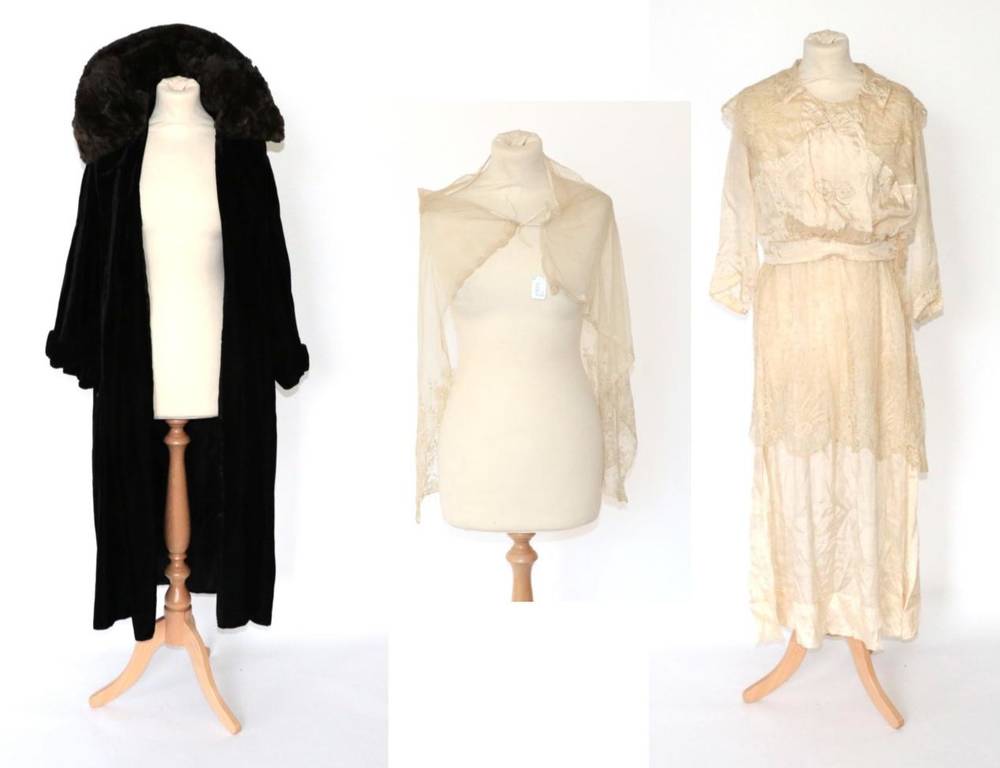 Lot 2099 - Early 20th Century Cream Silk Wedding Dress, worn by Mrs Harry Bulman née Peascod, mounted...