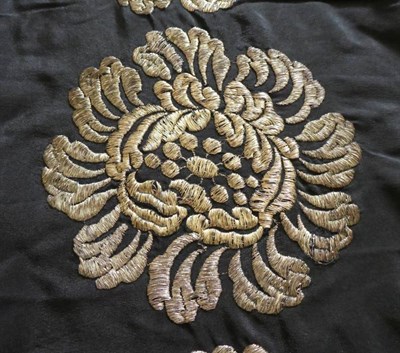 Lot 2105 - Early 20th Century Black Silk Shawl, embroidered with gold chrysanthemum heads overall, fringed...