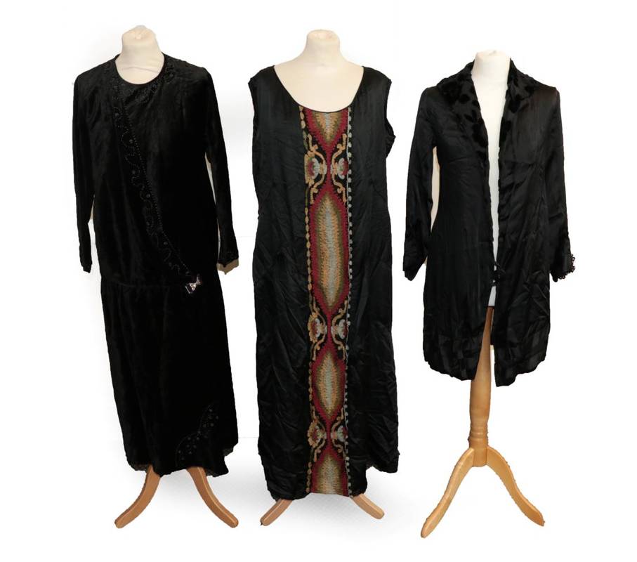 Lot 2116 - Circa 1920s Black Velvet Evening Dress, by A McRaith Costumier & Mantel Maker, Lancaster, the...