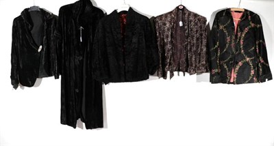 Lot 2118 - Circa 1920s and Later Velvet and Silk Jackets, Coats, comprising a black velvet three quarter...