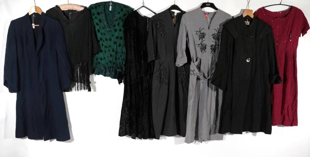 Lot 2125 - Assorted Circa 1920-40s Ladies Costume, including a black long sleeved dress with drop waist,...