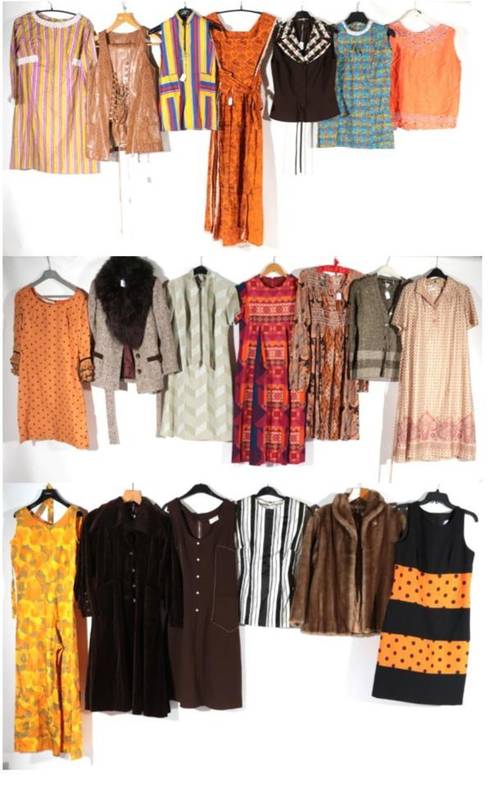 Lot 2138 - Assorted Circa 1960-70's Day Wear, comprising an early Laura Ashley orange pinafore dress with...