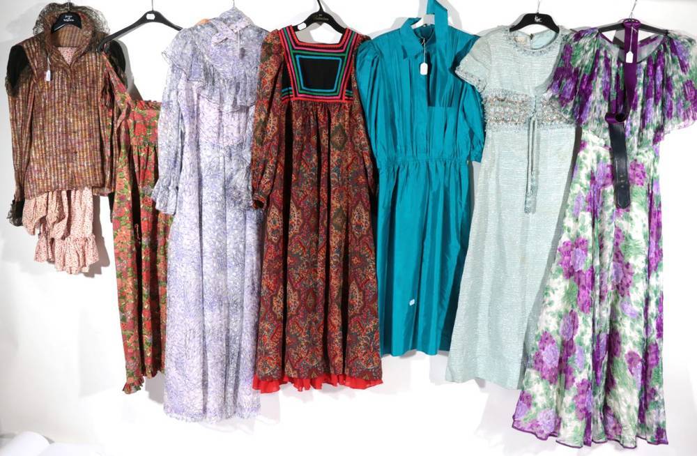 Lot 2149 - Circa 1970s and Later Costume, comprising two Hardy Amies floral silk dresses, one full length...
