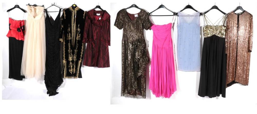 Lot 2157 - Assorted Circa 1980s and Later Evening Wear, comprising a Gina Bacconi lavender net mounted...