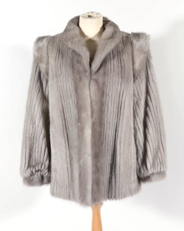 Lot 2158 - Light Grey Mink Jacket, or ribbed design with shoulder mounts, collar and gathered cuffs