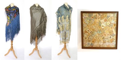 Lot 2201 - A Crazy Patchwork Panel worked in cream coloured silks, embroidered overall with variety of...
