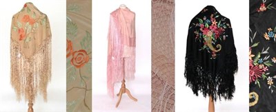Lot 2202 - Early 20th Century Pale Pink Silk Shawl, with fringing, 130cm by 130cm; and a later Black...