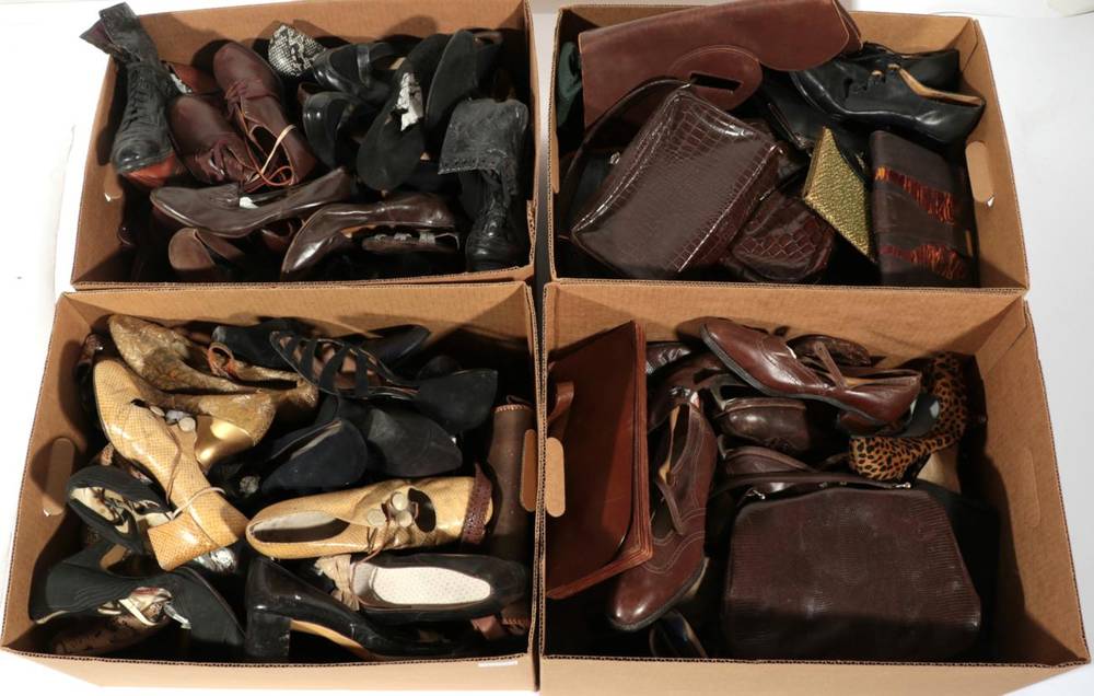 Lot 2204 - Assorted Circa 1920-60s Ladies Handbags, Shoes and Boots, including leather heeled mary jane shoes