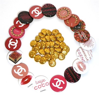 Lot 2229 - A Group of Thirty Four Chanel Gilt Metal Buttons, each featuring the interlocking 'CC' motif upon a
