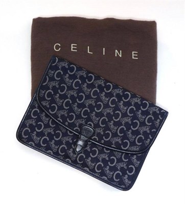Lot 2234 - Celine Blue Canvas and Leather Trimmed Clutch Bag, patterned with C monogram and horse and carriage