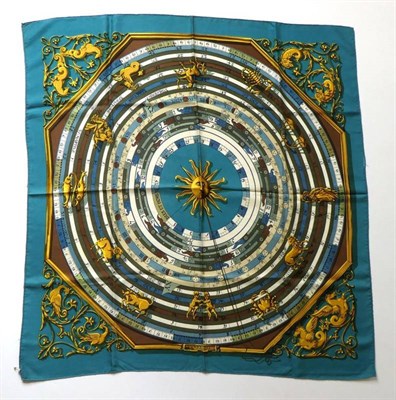 Lot 2237 - Hermès ''Dies Et Hore'' Silk Scarf, Designed by Francoise Faconnet, printed with signs of the...