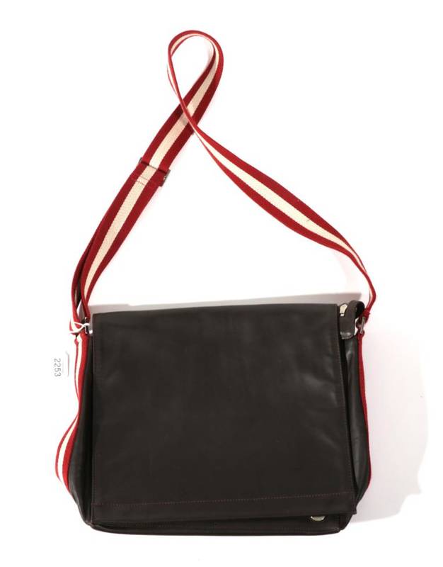 Lot 2253 - Gentleman's Bally Brown Leather Cross Body Bag, with red and white striped woven shoulder strap and
