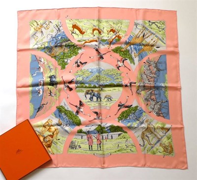 Lot 2260 - Hermès ''Tanzanie'' Silk Scarf, Designed By Robert Dallet, the pink ground printed with three...