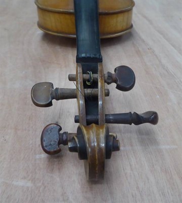 Lot 3002 - Violin 13 1/4'' two piece back, ebony fingerboard, no makers mark, cased with three bows in...