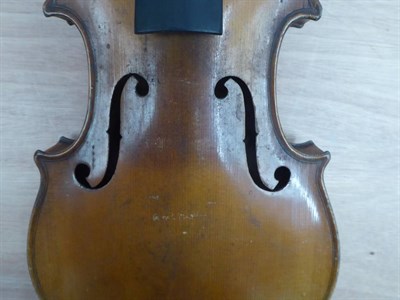 Lot 3002 - Violin 13 1/4'' two piece back, ebony fingerboard, no makers mark, cased with three bows in...