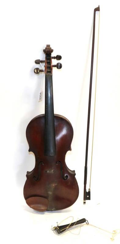 Lot 3004 - Violin 13 3/4'' one piece back, ebony fingerboard, no makers mark (shows evidence of neck...