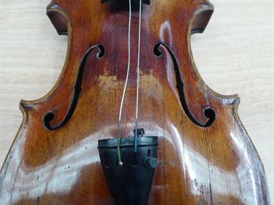 Lot 3005 - Violin 13 7/8'' one piece back, no makers mark, has pencil inscription on inner back 'Repaired...