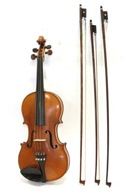 Lot 3006A - Violin 14 1/4'' one piece back, ebony fingerboard and tailpiece, with label 'F Breton Brevete M...