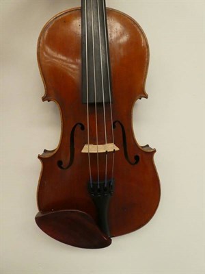 Lot 3006 - Violin 14 1/8'' two piece back, no makers mark, ebony fingerboard and pegs in Hiscox Liteflite case