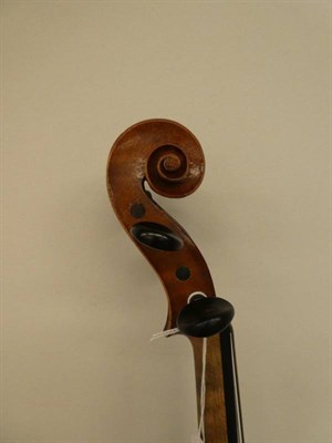 Lot 3006 - Violin 14 1/8'' two piece back, no makers mark, ebony fingerboard and pegs in Hiscox Liteflite case
