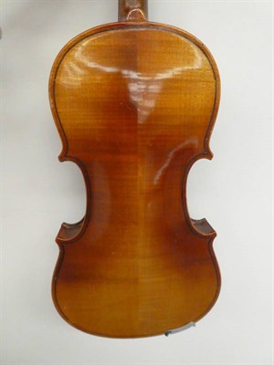 Lot 3007 - Violin 14'' two piece back, cased with bow and a folio of vintage piano sheet music
