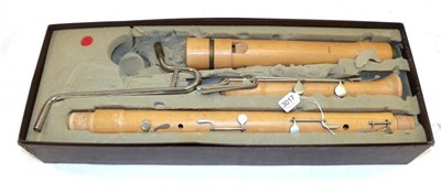 Lot 3017 - Moeck Bass Recorder in three sections plus neck pipe, middle section with three holes and four...