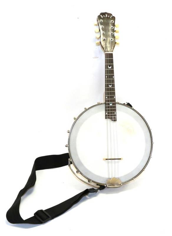 Lot 3038 - Dixie Mandolin-Banjo with 11'' Remo head with decorative edging, no resonator, 16 frets, in...