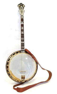 Lot 3041 - Gibson Mastertone Flying Eagles Tenor Banjo serial number 9405-40, four string with flamed...