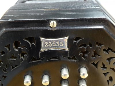 Lot 3047 - Concertina English System By C Wheatstone & Co. 56 button with black, wooden endplates,...