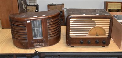 Lot 3115 - A Very Good GEC BC4750 Radio with all-wood case, shaped arced sides with louvred bars and brown...