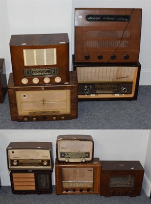Lot 3117 - Mullard Three-Band Receiver in brown case; HMV louvered grille set; Murphy A122 baffle-front...