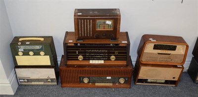 Lot 3122 - Philips B4X47A Radio; Perido two-band in two-tone wooden case; Alba three-band in wooden case;...