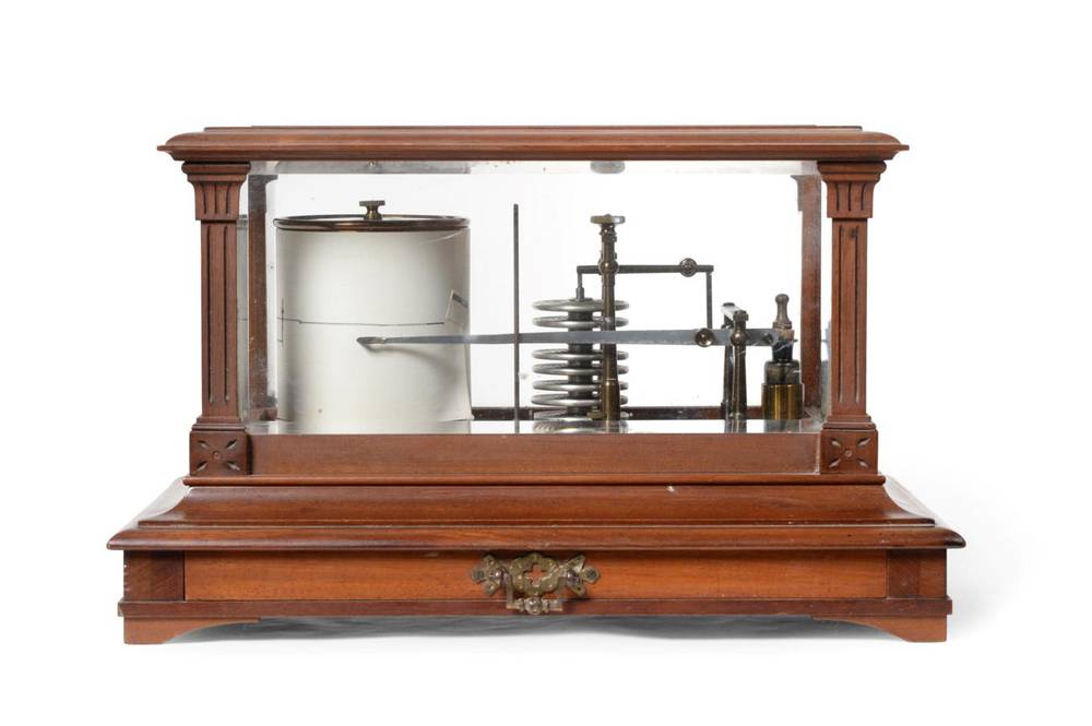 Lot 3127 - Short & Mason (London) Barograph with eight vacuum sections, brass frame, ink bottle and drawer for
