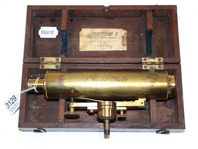 Lot 3129 - T. Cooke (York) Brass Level, 7'', 18cm barrel and spirit level in top, in mahogany case with makers