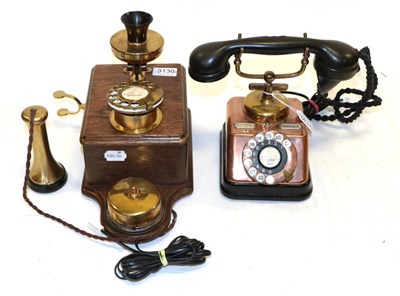Lot 3130 - Telephones (i) Kjobenhavns Telefon Aktieselskab KTAS/D30 with brass casing and Bakelite...
