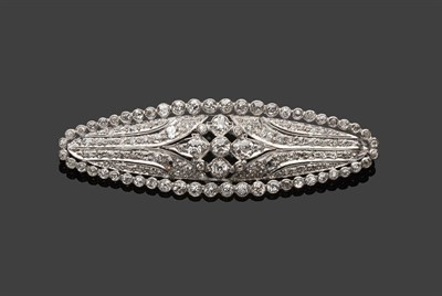 Lot 527 - A Diamond Brooch, the lozenge shape set with brilliant cut, old cut and rose cut diamonds, in white