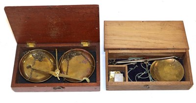 Lot 3147 - Hand Scales (i) Pans scales in mahogany case (ii) Pan scales with assorted small weights in...