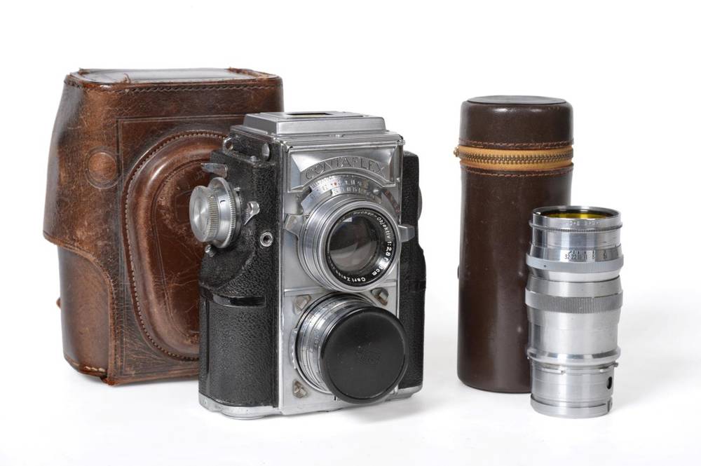 Lot 3215 - Zeiss Ikon Contaflex TLR Camera with Carl Zeiss Jena Sonnar f2 50mm lens, in manufacturers...