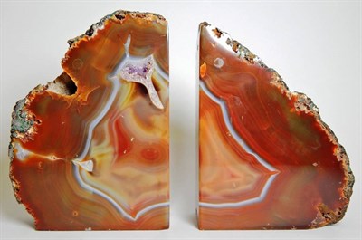 Lot 2152 - Minerals: A Pair of Highly Polished Agate Mineral Bookends, each with a polished surfaces, one...