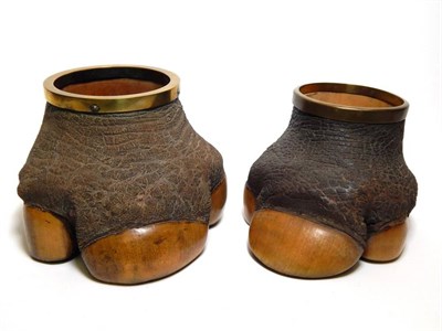 Lot 2218 - Animal Furniture: A Matched Pair of Rhinoceros Feet Waste Paper Bins, circa 1920-1930, one...