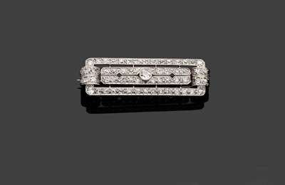 Lot 560 - An Art Deco Diamond Brooch, the oblong pierced panel set throughout with old brilliant cut and...