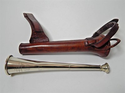 Lot 2301 - Sporting: A Leather Holstered Saddle Hunting Horn, Four Riding Crops, and a Driving Whip, a...