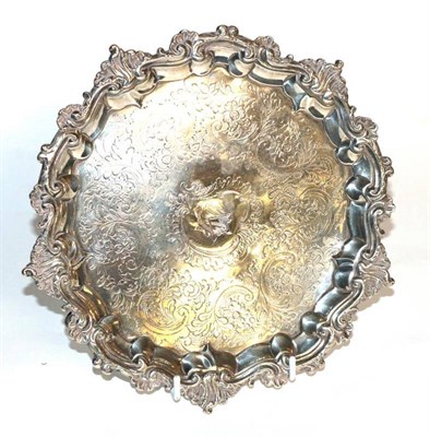 Lot 9 - A George III silver salver, maker's mark rubbed, London 1789, chased with foliage, the centre...